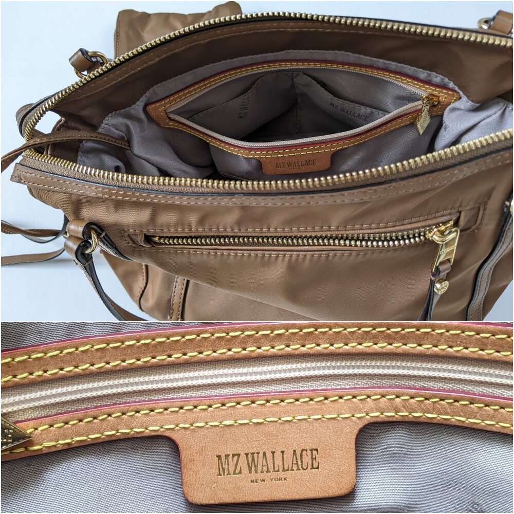 MZ Wallace Brown Nylon & Leather Trimmed Satchel Shoulder Bag With Pouch - Picture 7 of 16